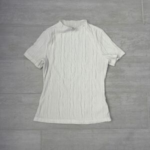 Merokeety Mock Funnel Neck Blouse Creme Textured Short Sleeves Elegant Slim Soft